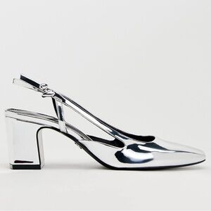 NWT Zara Silver Slingback Shoes Size 41)